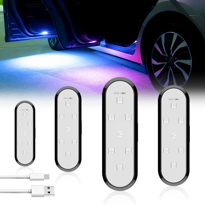 Sidaqi 4X Car LED Door Lights Magnetic 7 Colors 4 Modes Infrared Sensing Door Sills Lights Wireless LED Interior Step Courtesy Welcome Lights Car Door Projector Lights - Image 1